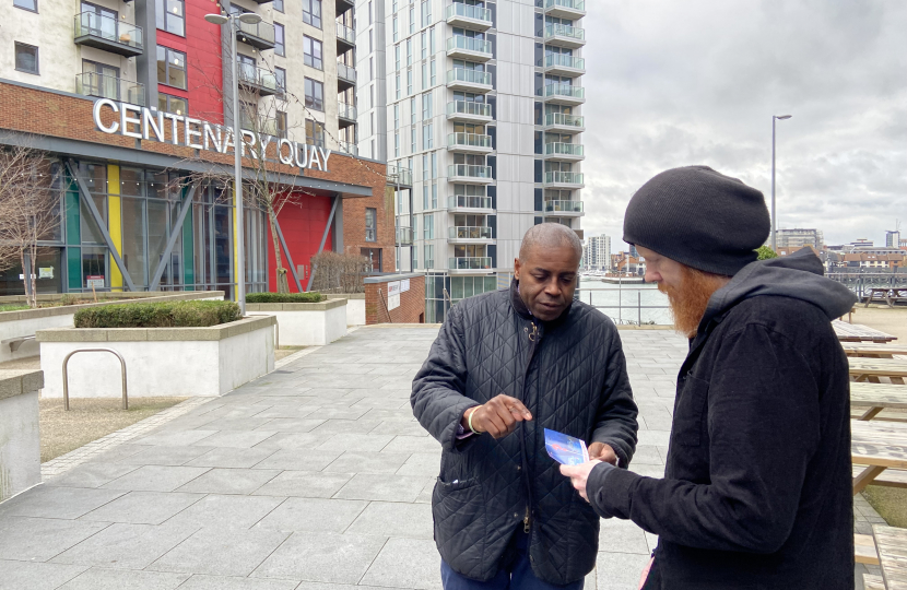 Sidney Yankson supporting the levelling up and regeneration of Southampton high streets in Centenary Quay, Woolston