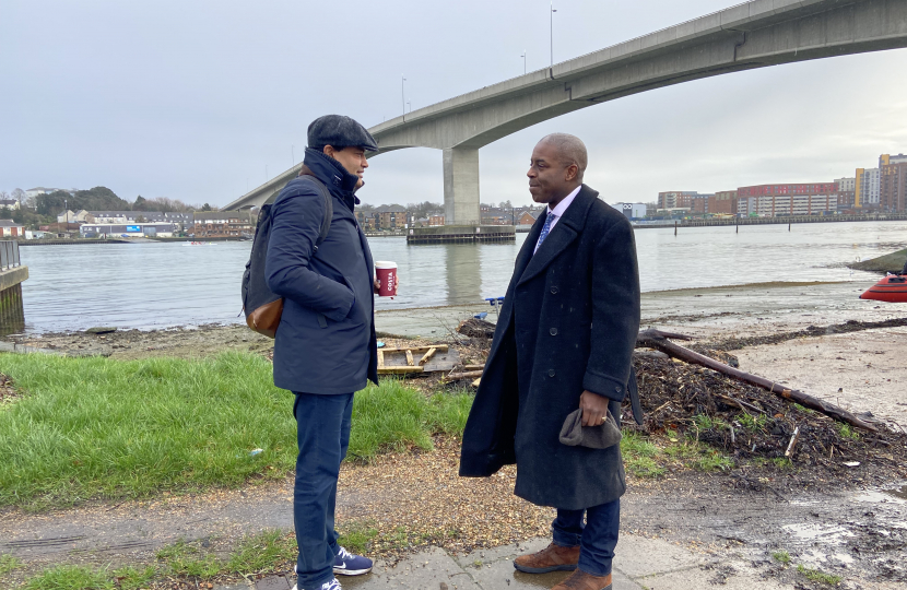 Sidney Yankson at Itchen Bridge arguing for better transport infrastructure in Southampton