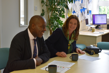 Sidney Yankson and Gillian Keegan, Secretary of State for Education visit Itchen Sixth Form College to hear how the college can be improved for the students of Southampton